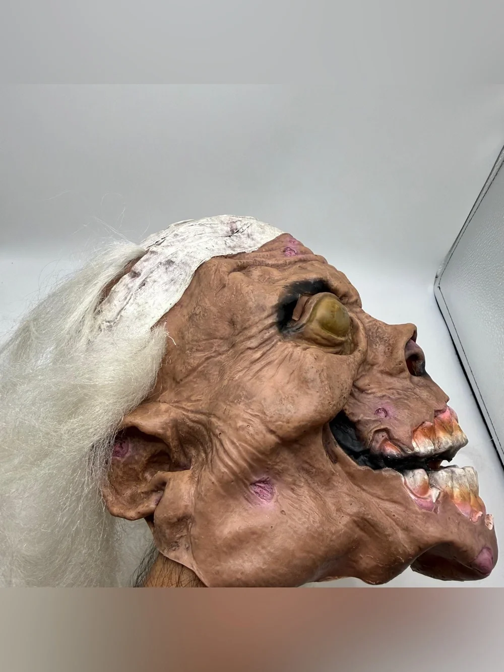 Zombie Full Head Horror Mask White Hair Scary Halloween Costume Prop Adult